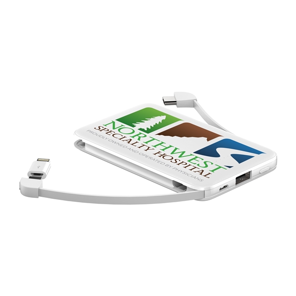 aerial view a pms white c 5000mah hermosa 2.1a output portable charger power bank, image 3 of 6