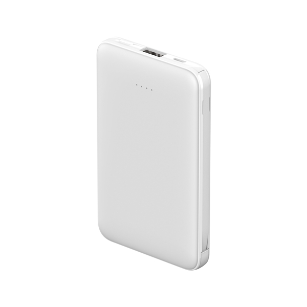 aerial view a pms white c 5000mah hermosa 2.1a output portable charger power bank, image 4 of 6