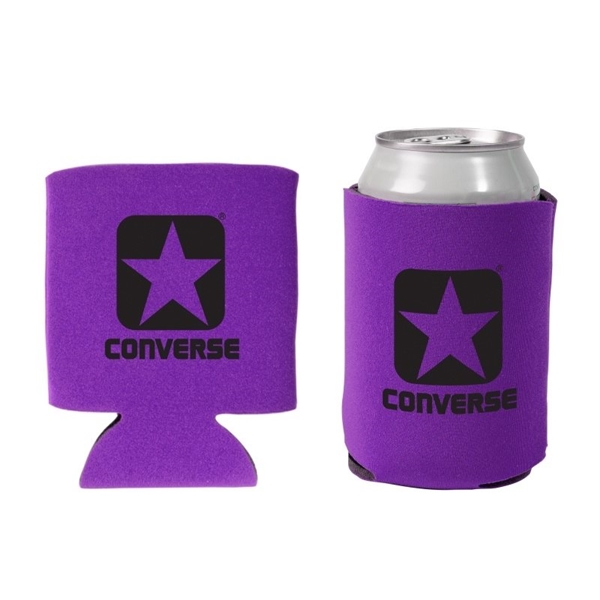 aerial view a purple promotional custom collapsible faux neoprene can cooler cup holder, image 2 of 2