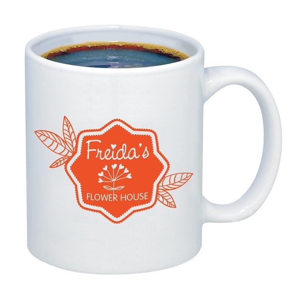 aerial view a white 11 oz glossy ceramic budget c - handle mug, image 3 of 8