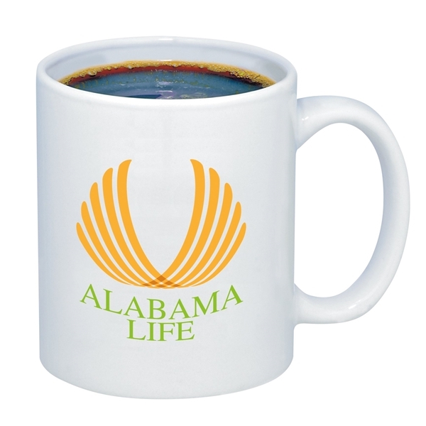 aerial view a white 11 oz glossy ceramic budget c - handle mug, image 5 of 8