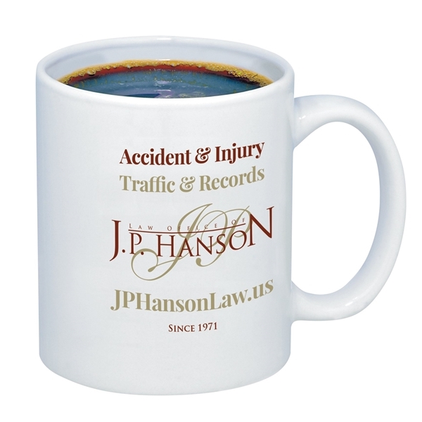aerial view a white 11 oz glossy ceramic budget c - handle mug, image 6 of 8