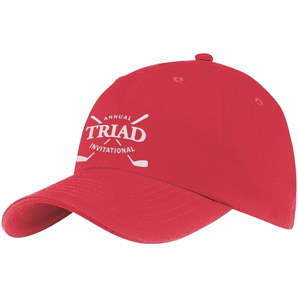 aerial view a red traditional 6- panel front runner cap, image 2 of 2