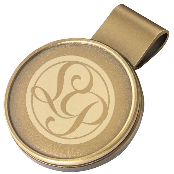 aerial view a antique gold steel hat clip with ball marker, image 2 of 4