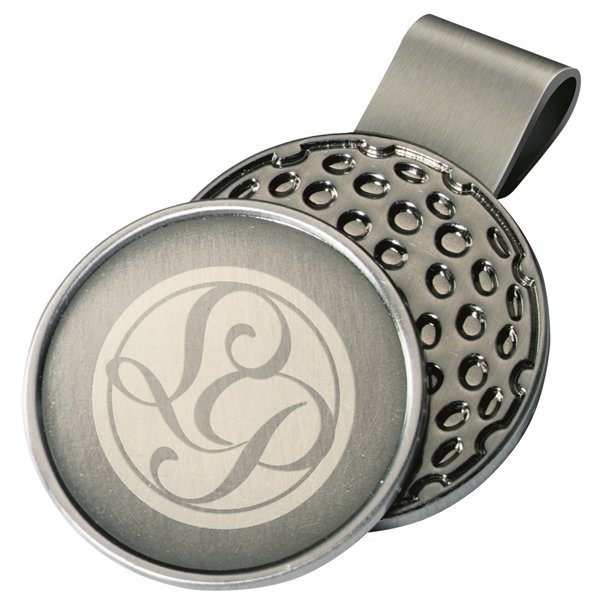 aerial view a antique silver steel hat clip with ball marker, image 2 of 2