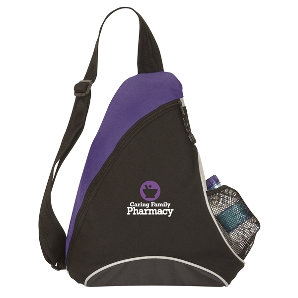 aerial view a black/purple cutie patootie polyester slingpack - 13 x 17, image 2 of 3