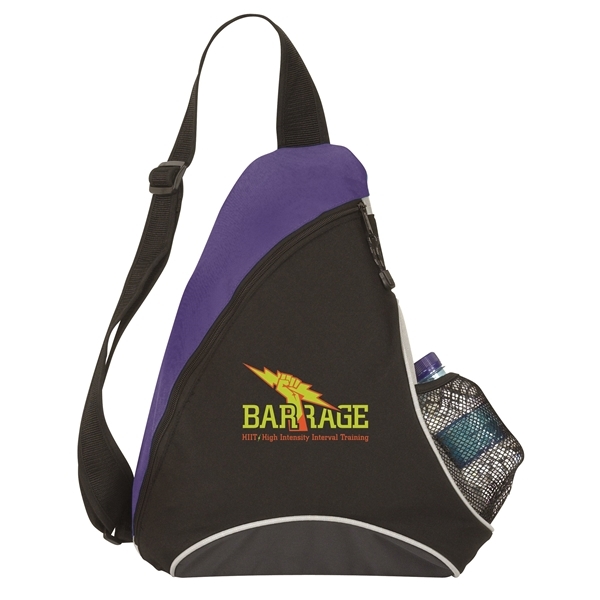 aerial view a black/purple cutie patootie polyester slingpack - 13 x 17, image 3 of 3