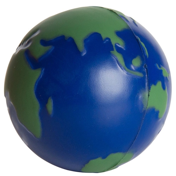 aerial view a blue/green earth ball squeezies stress ball, image 4 of 6