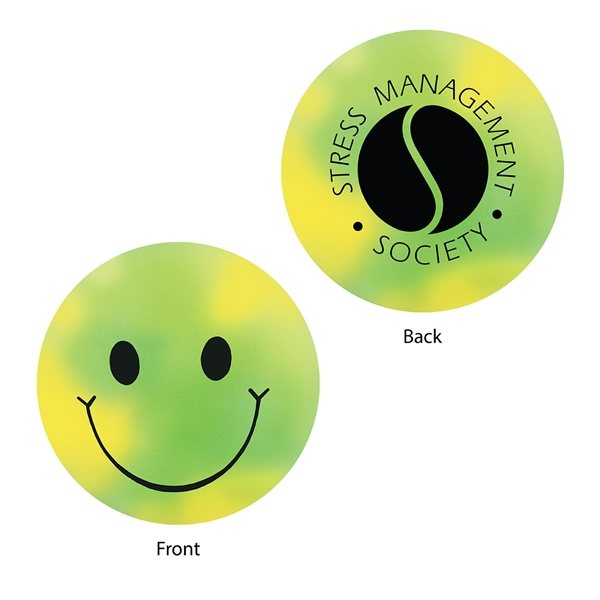 aerial view a green-yellow smiley face mood stress ball, image 2 of 2