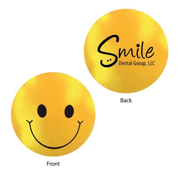 aerial view a orange-yellow smiley face mood stress ball, image 2 of 2