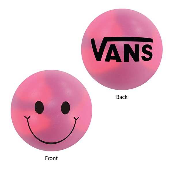 aerial view a purple-pink smiley face mood stress ball, image 2 of 2