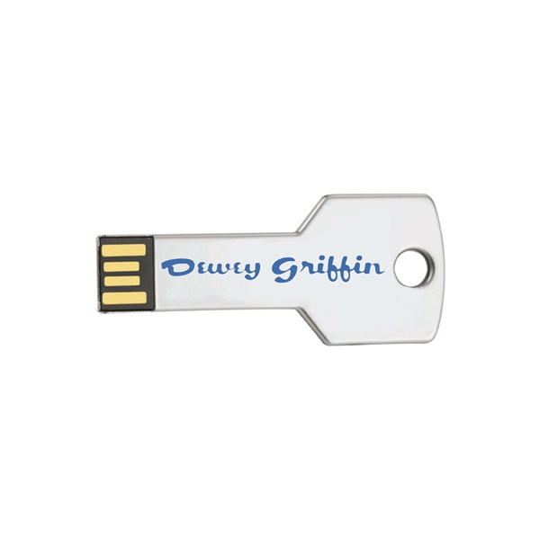 aerial view a pms 877c berwyn key shape usb flash drive, image 3 of 7