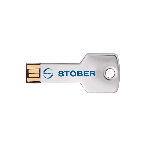 aerial view a pms 877c berwyn key shape usb flash drive, image 5 of 7
