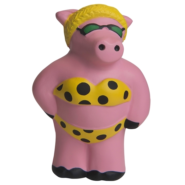 aerial view a pink/yellow/black cool beach pig stress reliever, image 2 of 5