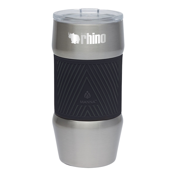 aerial view a black manna(tm) 20 oz renegade stainless steel tumbler w / silicone grip, image 2 of 3