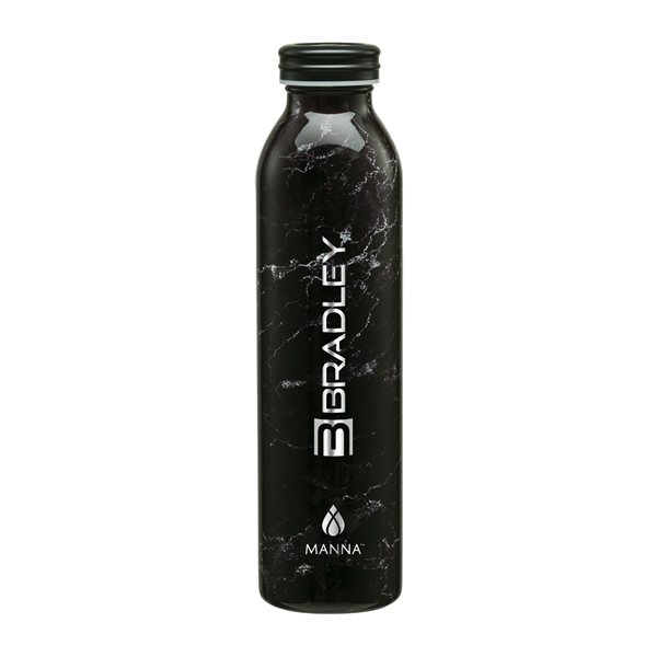 aerial view a black manna(tm) 20 oz retro stainless steel water bottle, image 2 of 3
