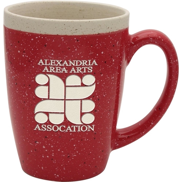 aerial view a red 16 oz adobe ceramic mug - deep etched, image 2 of 3