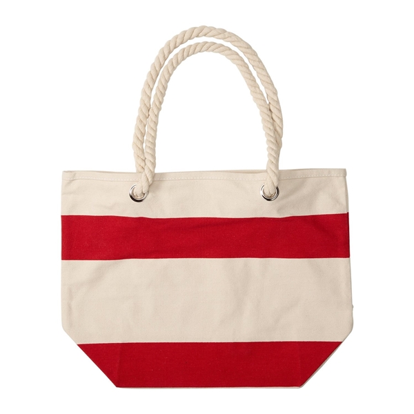 aerial view a red 16 oz portsmouth cotton canvas tote bag, image 2 of 3