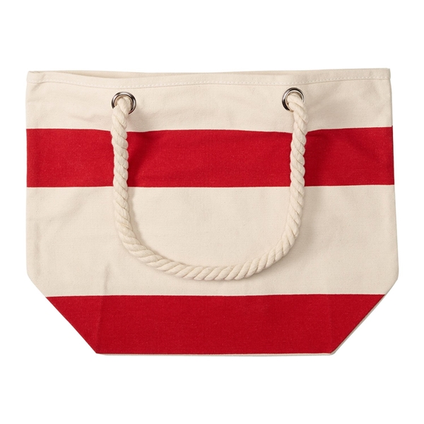 aerial view a red 16 oz portsmouth cotton canvas tote bag, image 3 of 3