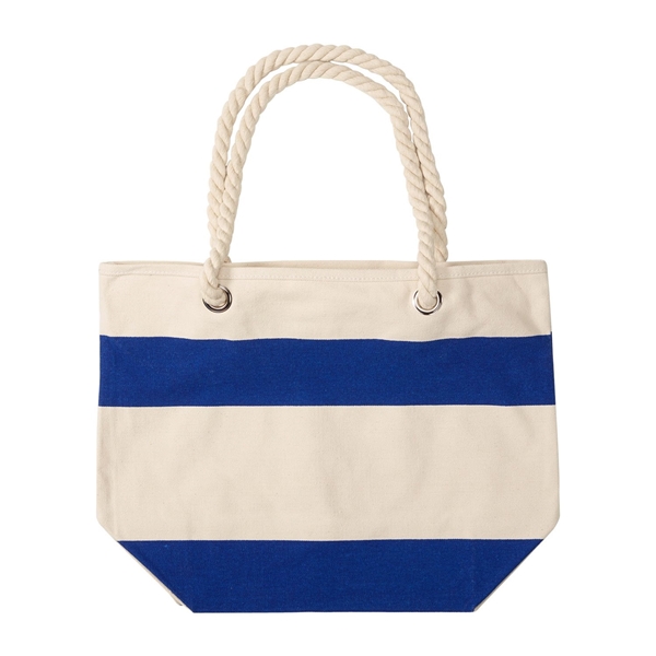 aerial view a royal blue 16 oz portsmouth cotton canvas tote bag, image 2 of 3