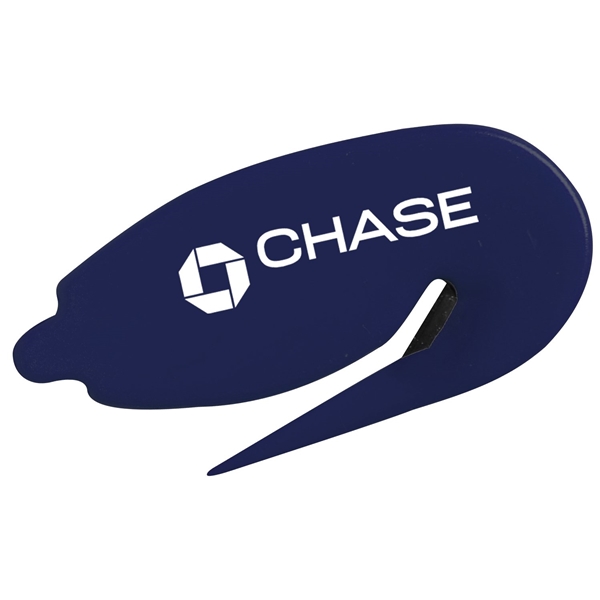 aerial view a dark blue plastic letter opener staple remover, image 2 of 2