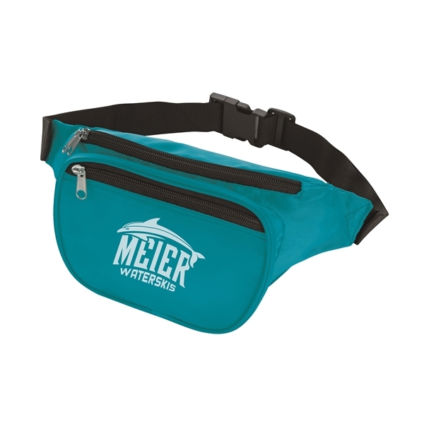 aerial view a neon blue neon polyester fanny pack, image 2 of 2