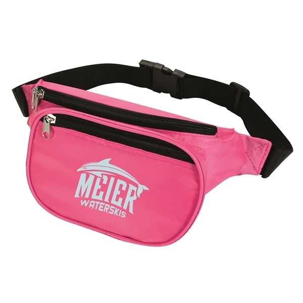 aerial view a neon pink neon polyester fanny pack, image 2 of 2