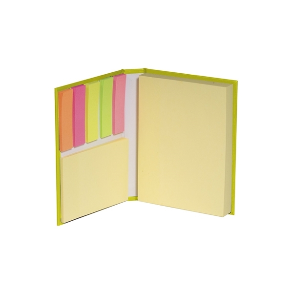 aerial view a lime green 3 size sticky notes book, image 3 of 3