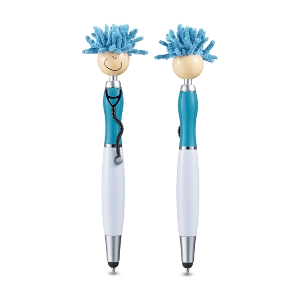 aerial view a light blue moptoppers screen cleaner with stethoscope stylus pen, image 2 of 3