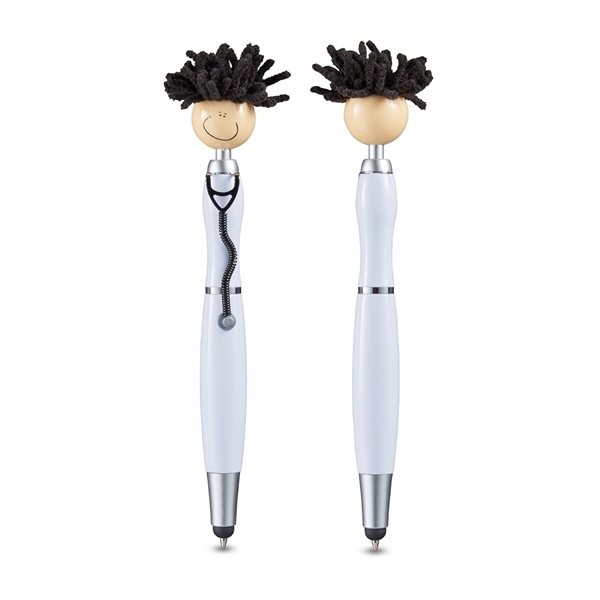 aerial view a white moptoppers screen cleaner with stethoscope stylus pen, image 2 of 3