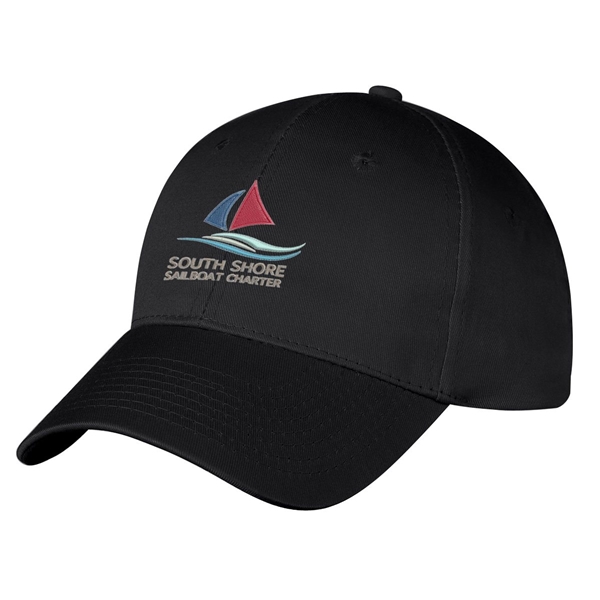 aerial view a black 100 cotton twill 6 panel price buster cap, image 2 of 3