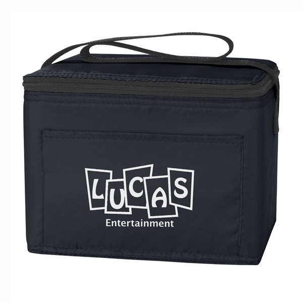 aerial view a black polyester budget cooler bag - 6 can, image 2 of 2