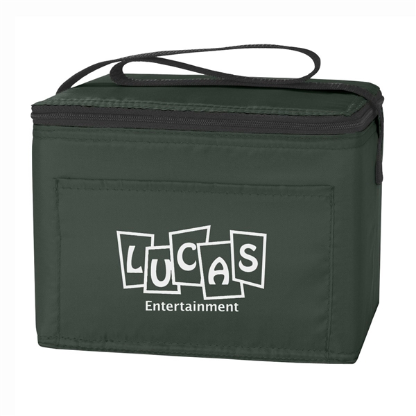 aerial view a forest green polyester budget cooler bag - 6 can, image 2 of 2
