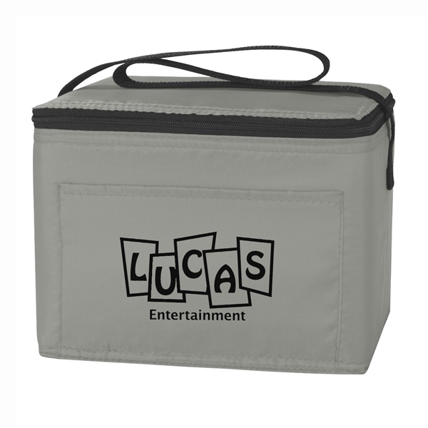 aerial view a gray polyester budget cooler bag - 6 can, image 2 of 2