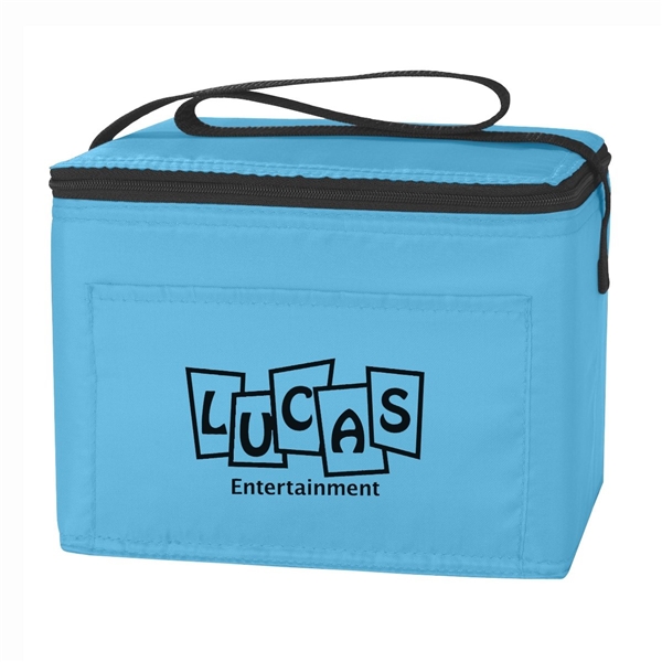 aerial view a light blue polyester budget cooler bag - 6 can, image 2 of 2