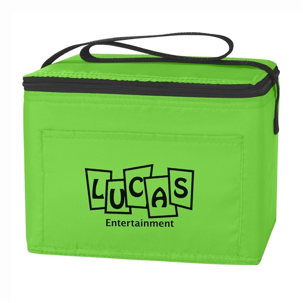 aerial view a lime green polyester budget cooler bag - 6 can, image 2 of 2