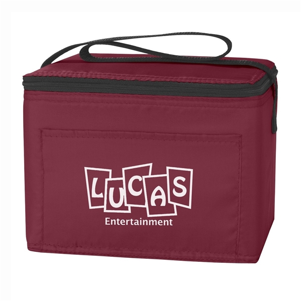 aerial view a maroon polyester budget cooler bag - 6 can, image 2 of 2