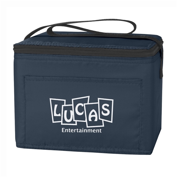 aerial view a navy polyester budget cooler bag - 6 can, image 2 of 2