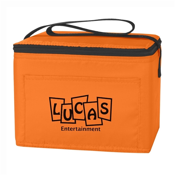 aerial view a orange polyester budget cooler bag - 6 can, image 2 of 2