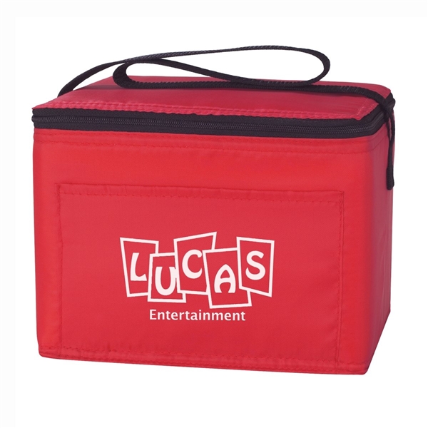 aerial view a red polyester budget cooler bag - 6 can, image 2 of 2