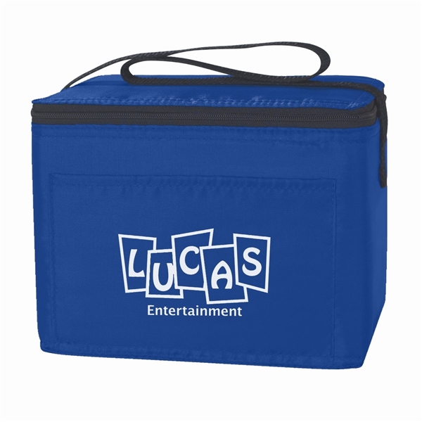 aerial view a royal blue polyester budget cooler bag - 6 can, image 2 of 2