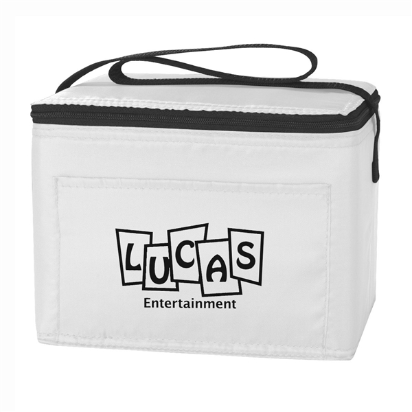 aerial view a white polyester budget cooler bag - 6 can, image 2 of 2