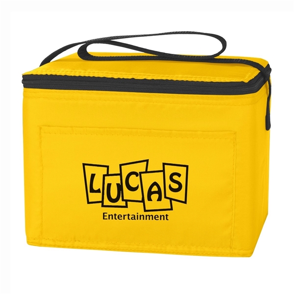 aerial view a yellow polyester budget cooler bag - 6 can, image 2 of 2