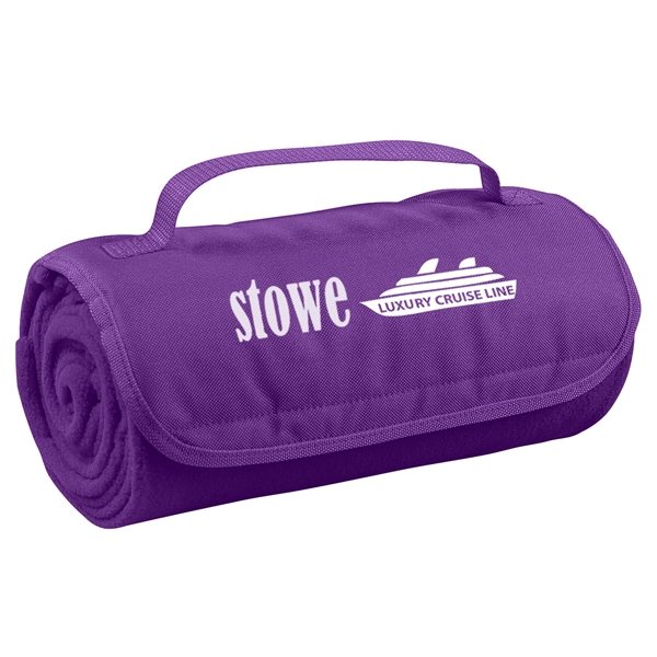 aerial view a purple large roll - up hook and loop closure blanket, image 2 of 4