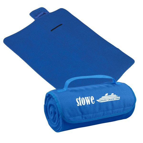 aerial view a royal blue large roll - up hook and loop closure blanket, image 3 of 6