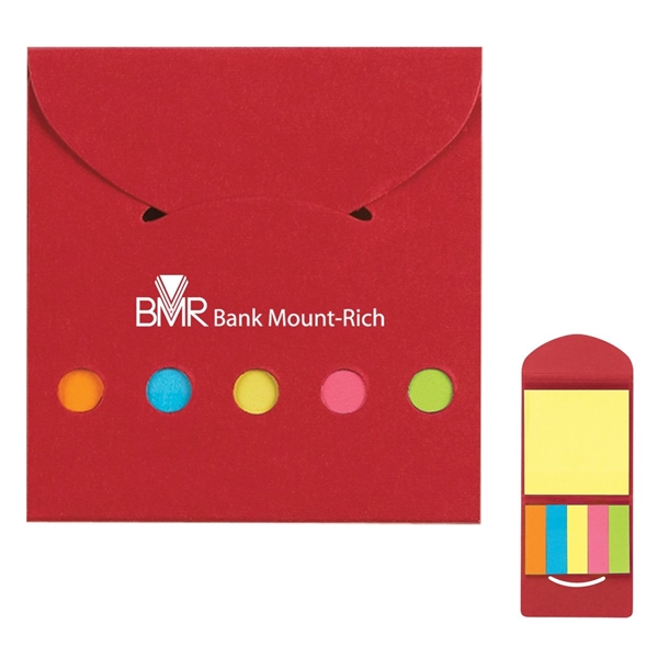 aerial view a red pocket case flags sticky notes, image 2 of 4