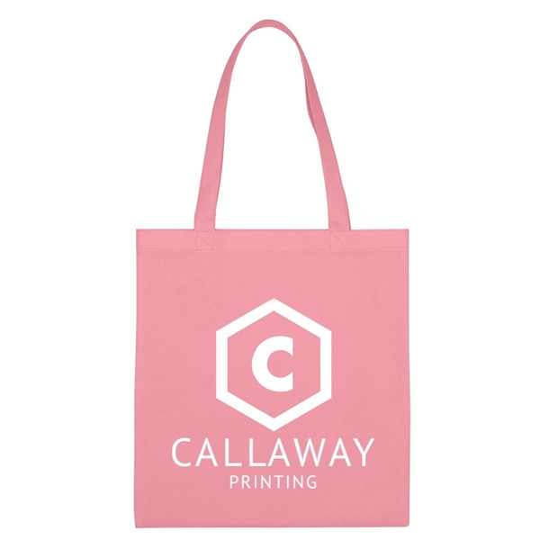 aerial view a pink non woven multi color economy tote bag 13.5 x 14, image 2 of 2