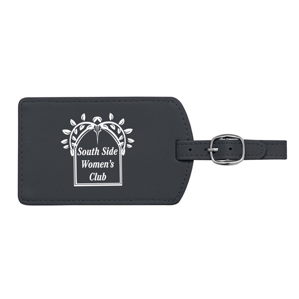 aerial view a black toscano soft touch pleather luggage tag, image 2 of 3