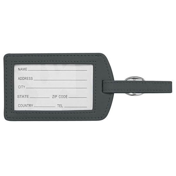 aerial view a black toscano soft touch pleather luggage tag, image 3 of 3