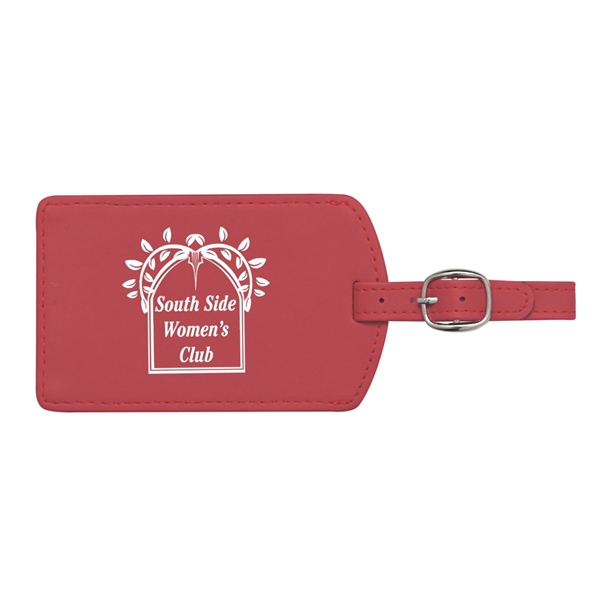 aerial view a red toscano soft touch pleather luggage tag, image 2 of 3